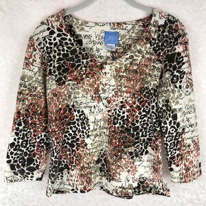 Lara Lane Must Haves Multicolored Artistic Print V-Neck 3/4 Sleeve Top Sz S NWT